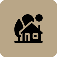 House with tree and sun icon.
